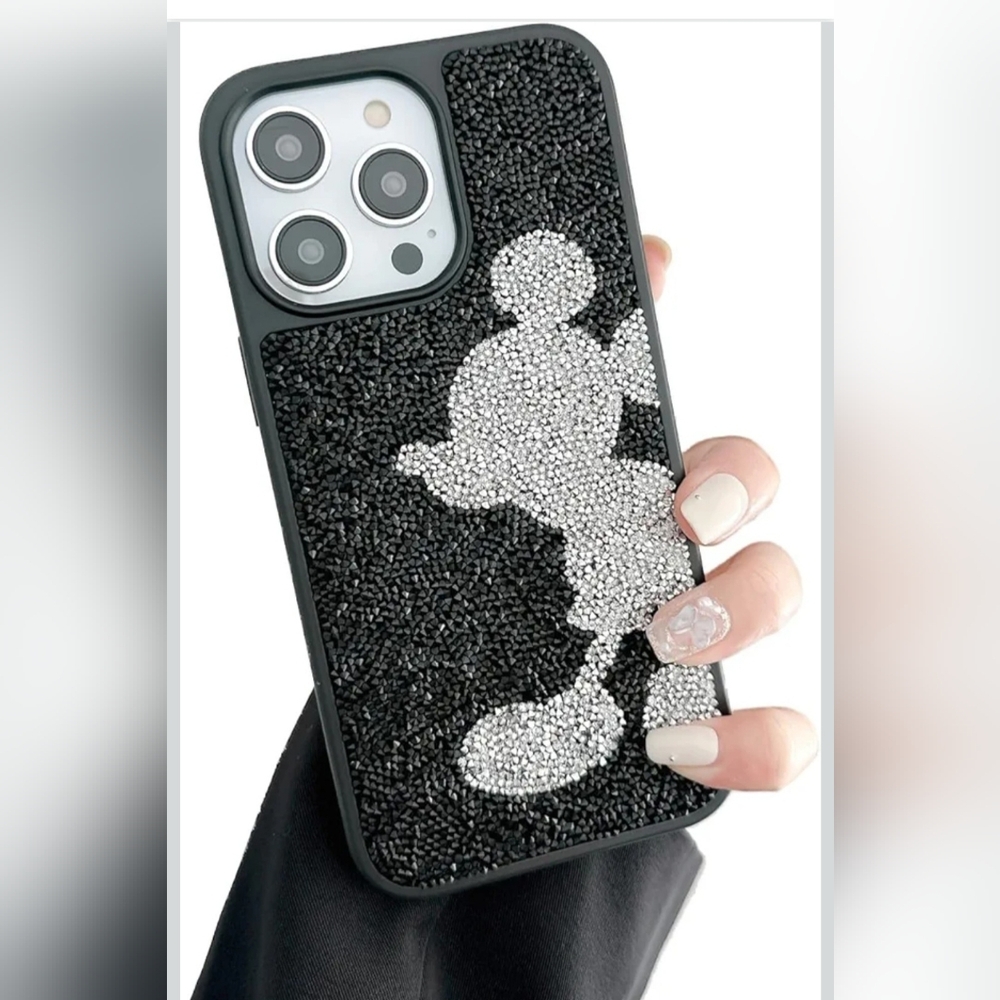 iPhone 15 Pro Max Mickey Mouse Bling Black and Silver Phone Case